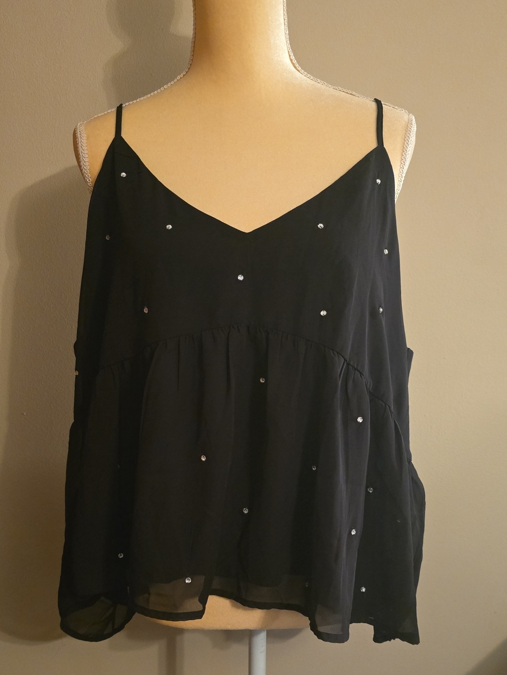 New Old Navy Women's XXL Petite Black Sequin Spaghetti-Strap Baby Doll Camisole